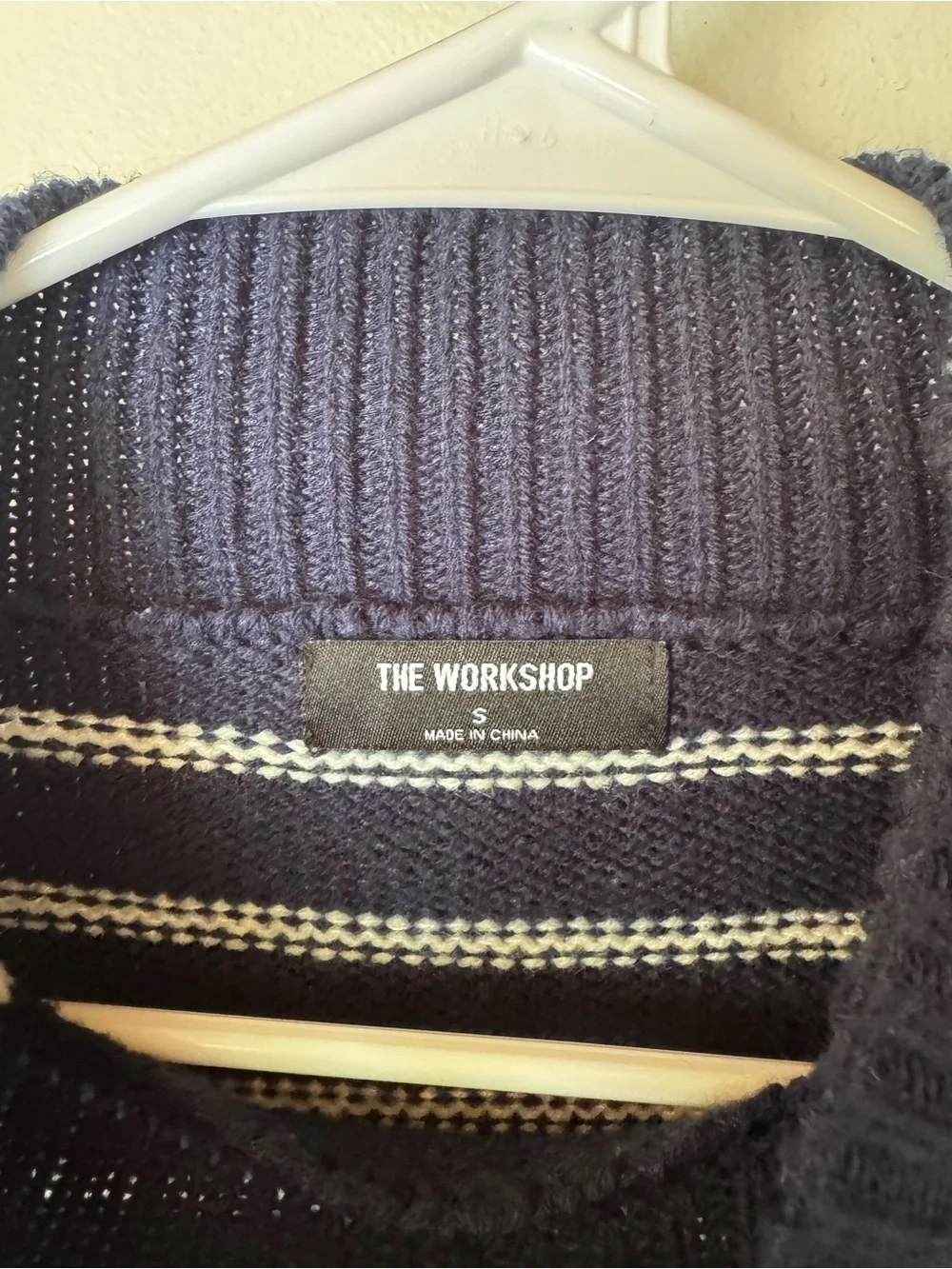 The Workshop navy blue Striped Mock Neck cropped Women's Sweater size small